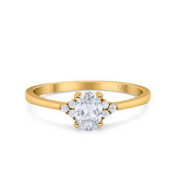 14K Yellow Gold Art Deco Oval Engagement Wedding Ring Round Simulated Cubic Zirconia Size-7